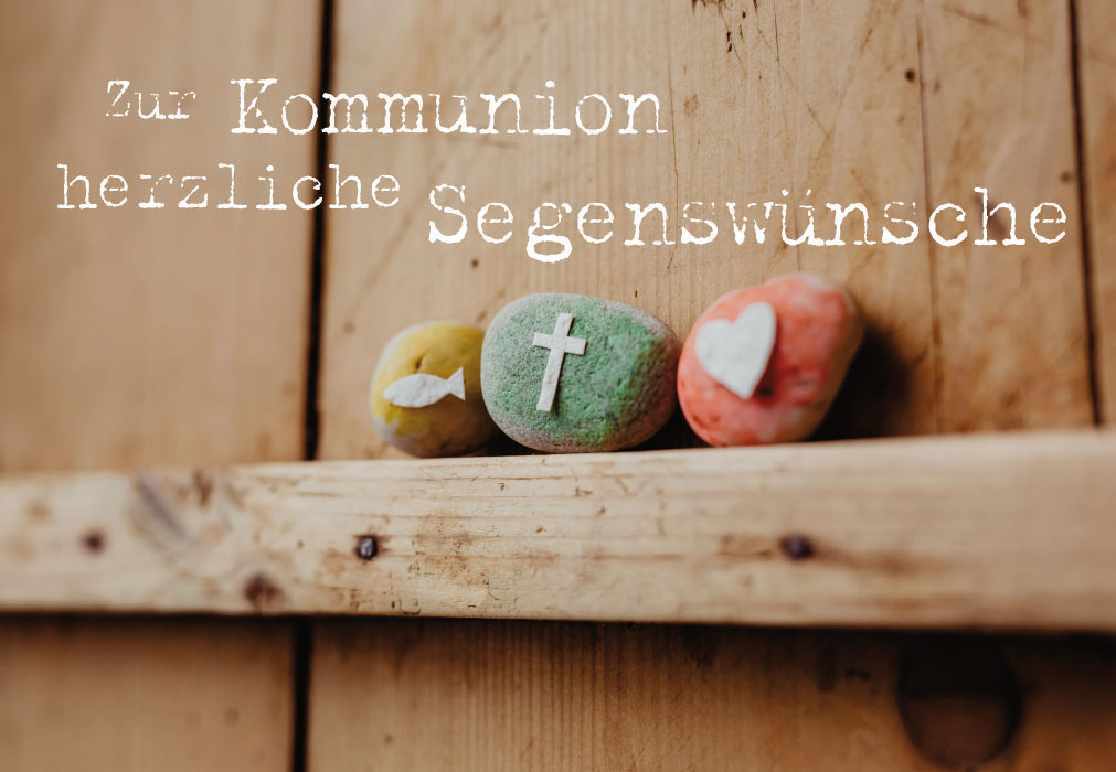 Kommunion - Foto, Steine mit Fisch, Kreuz, Herz