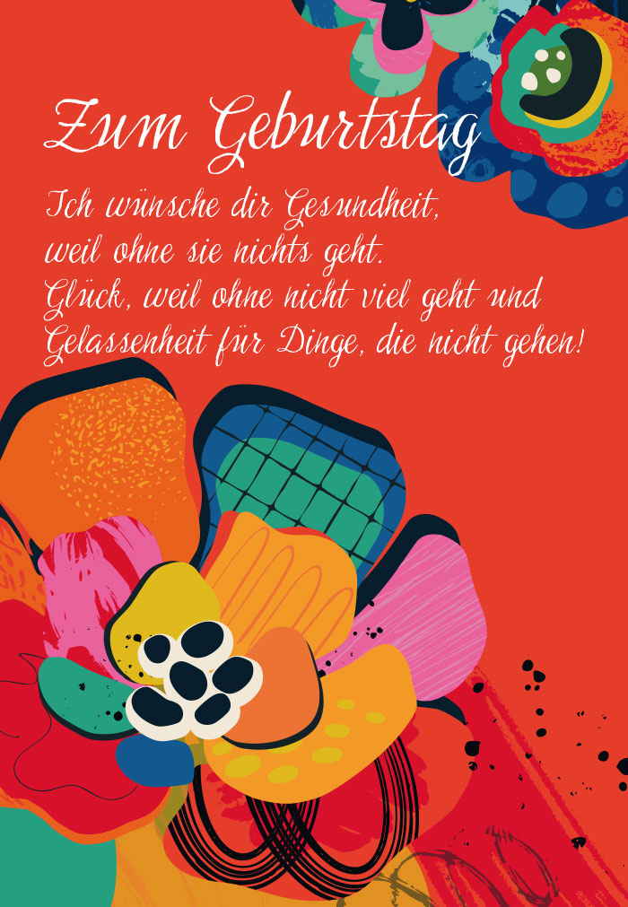 Geburtstag - illustrierte, bunte Fantasieblume