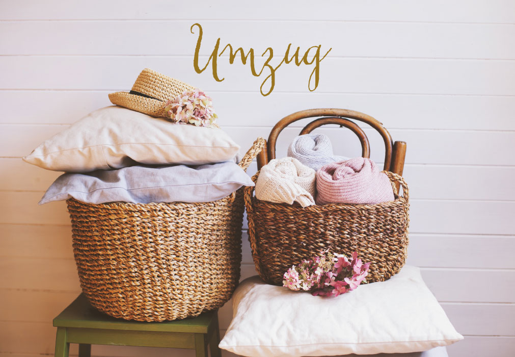Umzug - Körbe, Wäsche, Kissen