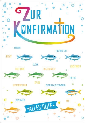 Konfirmation - viele Fische, bunt, im Wasser. Illustration