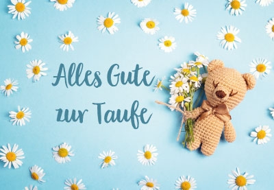 Taufe - Teddybär, Gänseblümchen