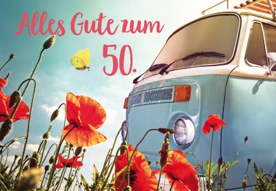 Zahlengeburtstag - Bulli in der Blumenwiese