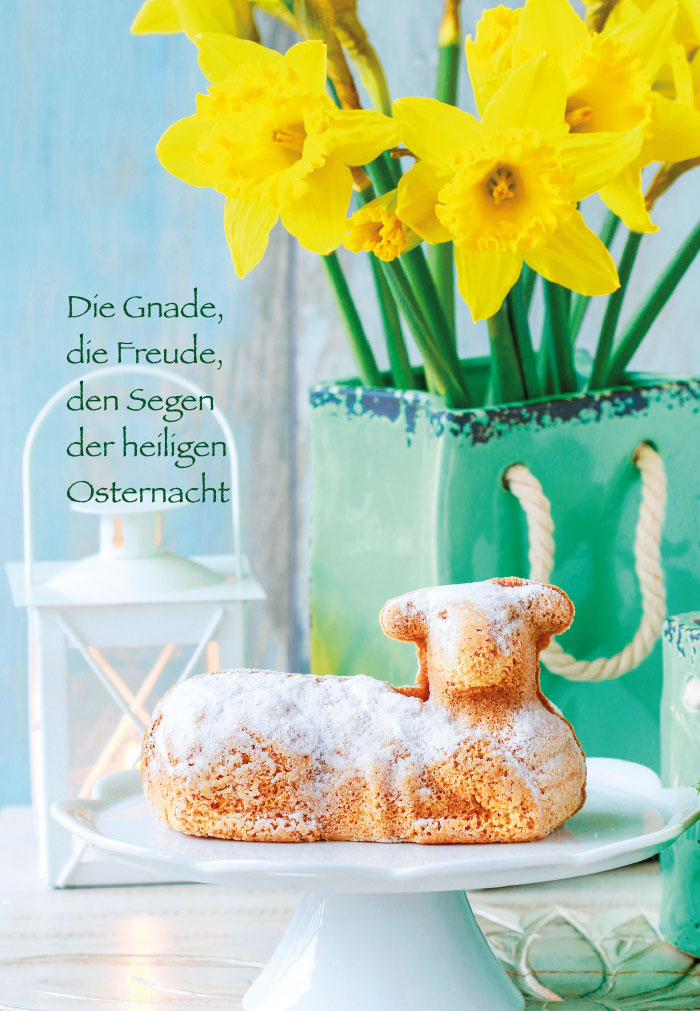 Ostern - Osterlamm, Windlicht, gelbe Narzissen