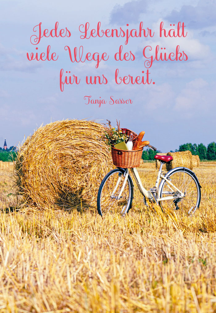 Geburtstag - Strohballen, Fahrrad, Korb