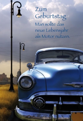 (Männer) Geburtstag - blauer Oldtimer nach Gewitter