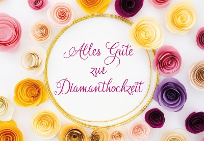 Diamanthochzeit - Blüten, goldener Ring