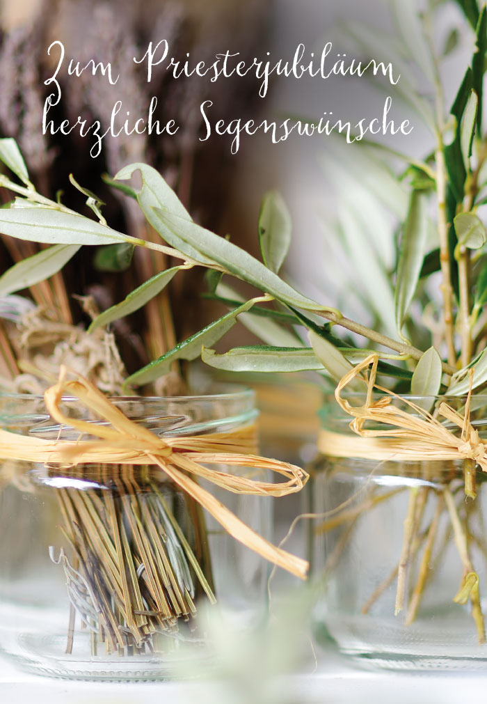 Priester, Schwester, Jubiläum - Doppelkarte - Olivenzweige im Glas