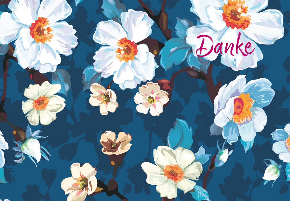 Danke - gemalte Blumen auf blau